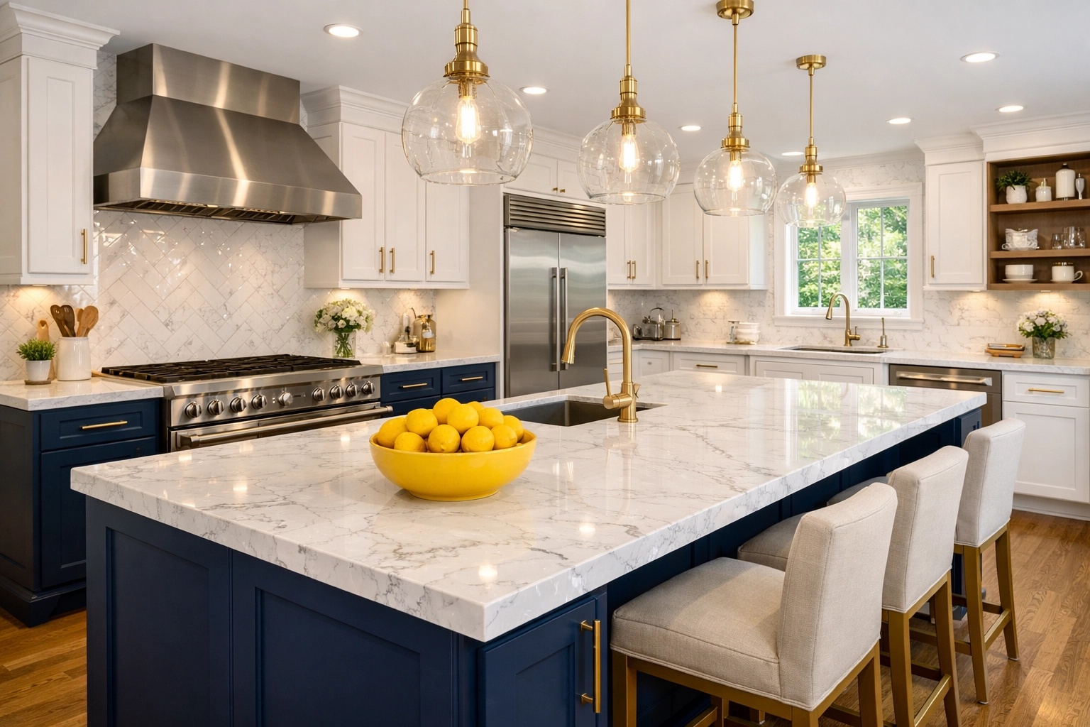 Spotless luxury kitchen in a Boston residence after thorough post-construction cleaning in MA.