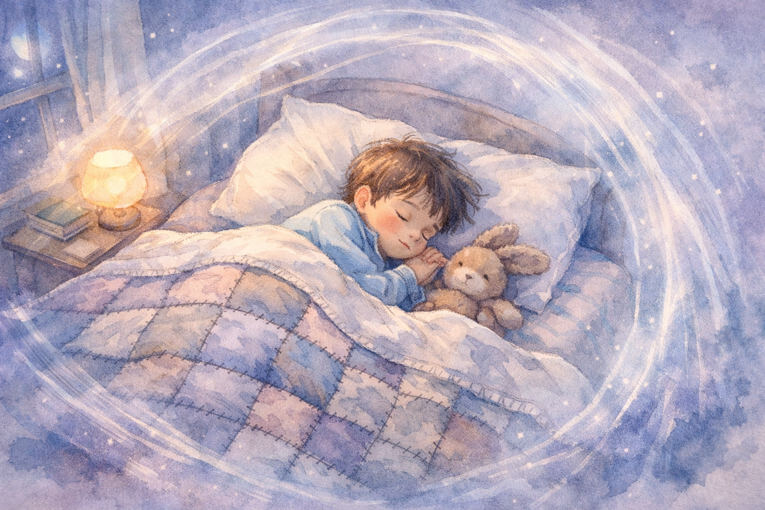 Child sleeping peacefully in God's protective presence at night