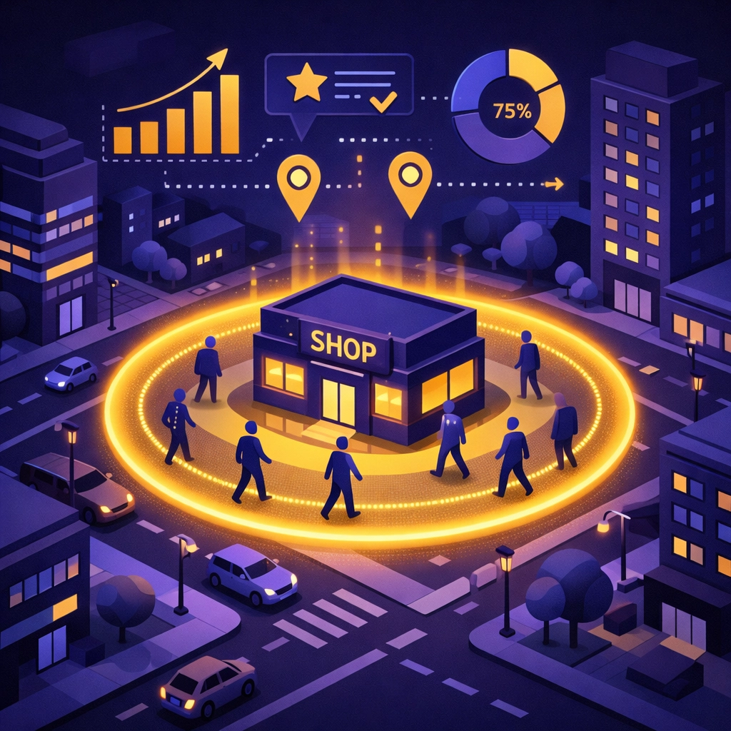 Isometric view of geofencing for dispensaries capturing local traffic and campaign data.