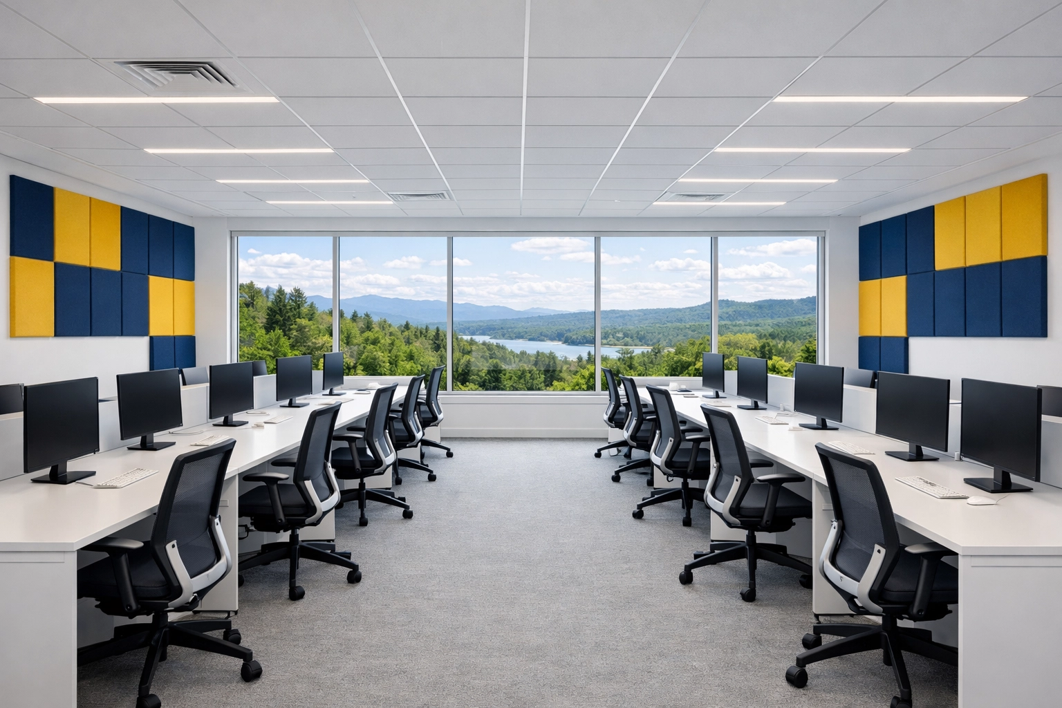 Sanitized open-plan office workstations reflecting professional office cleaning in Wilmington.