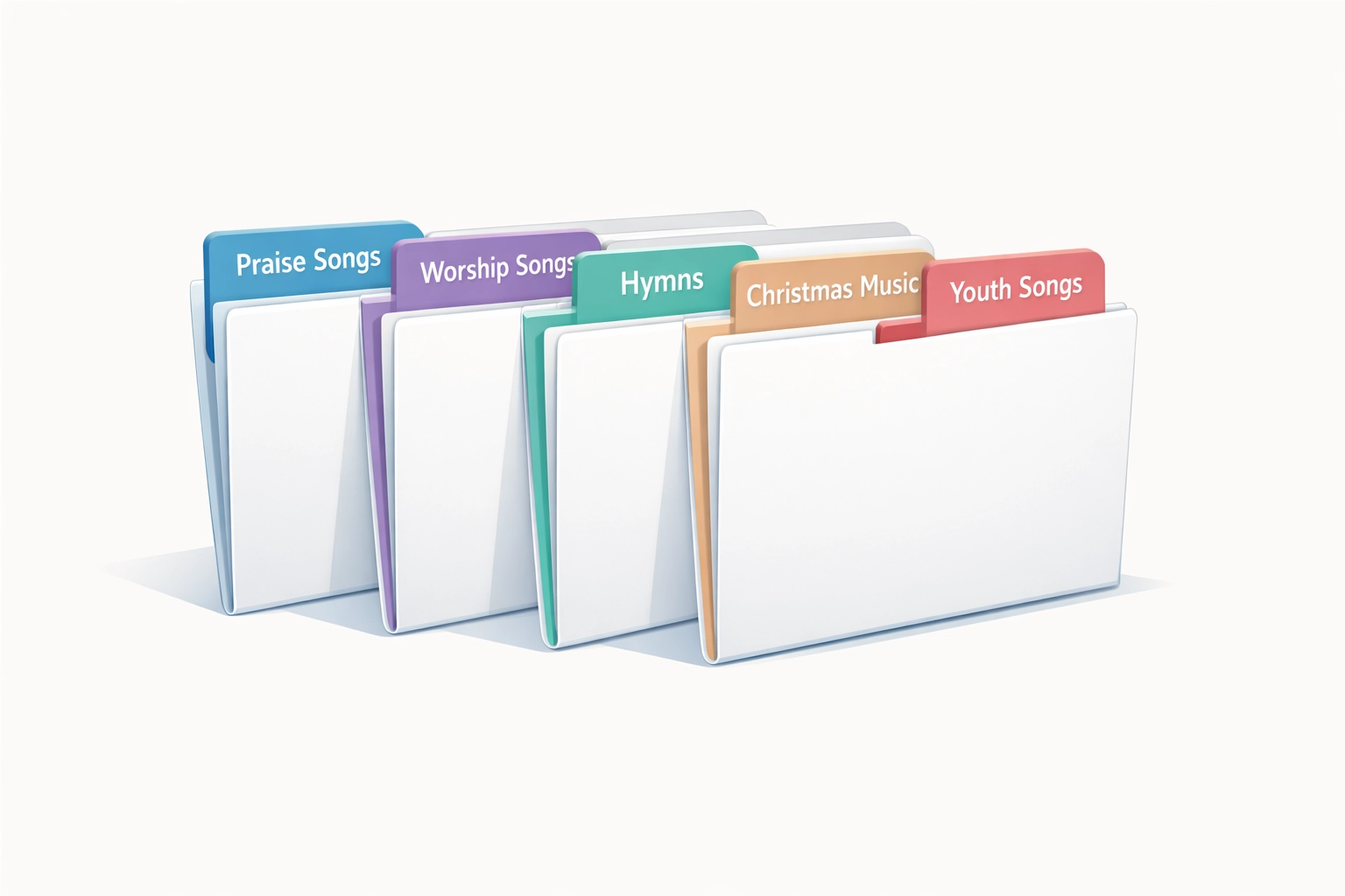 Organized worship song folders categorized by function and purpose