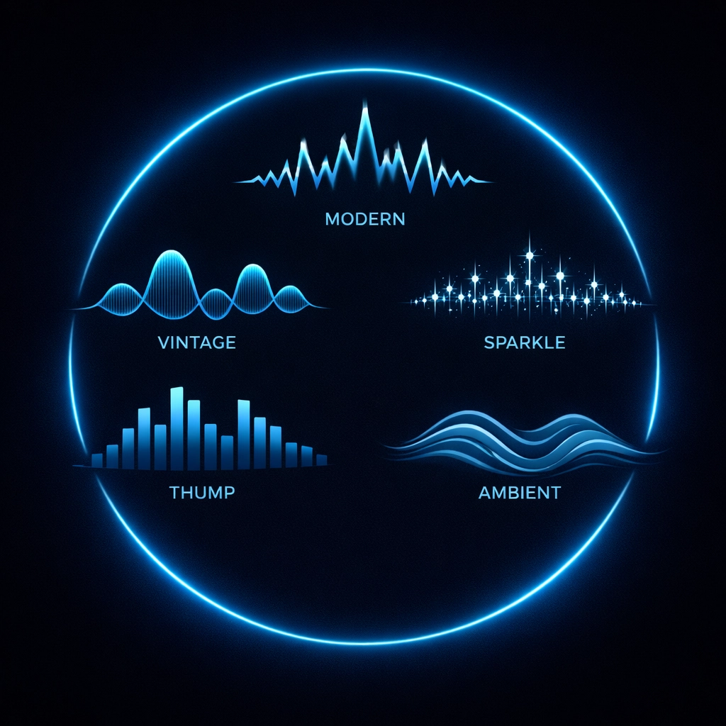 Five OSMIX mixing styles visualized as different audio waveform patterns for music producers