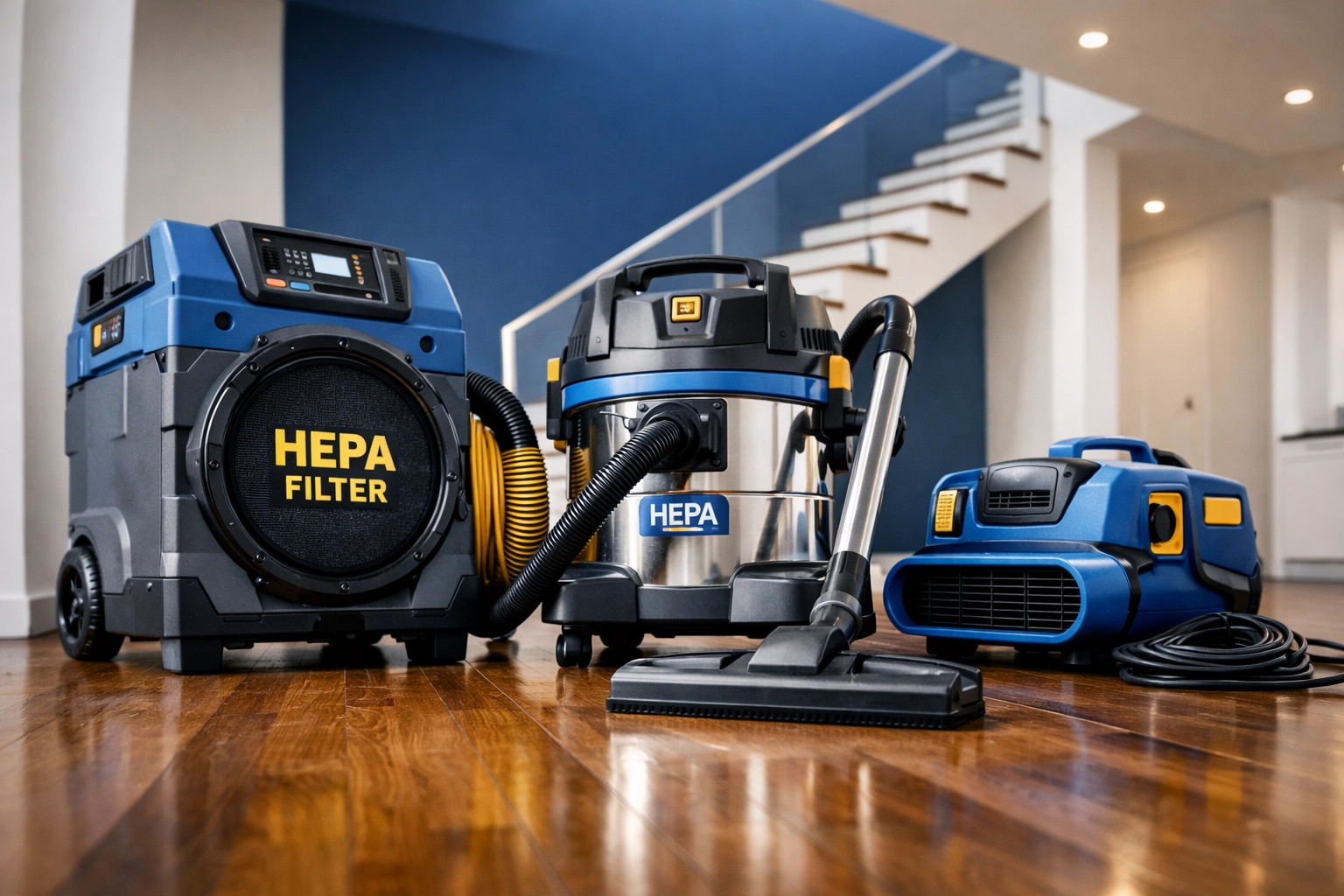 Professional HEPA-filter vacuum used for specialized post construction cleaning in a Milford residential home.