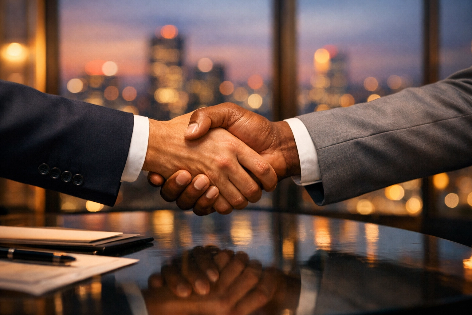 Close-up of a professional handshake symbolizing a successful administrative staffing partnership.