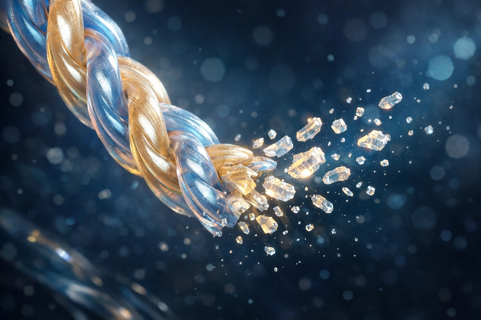 Microscopic collagen protein structure breaking down into peptides and amino acids for absorption.