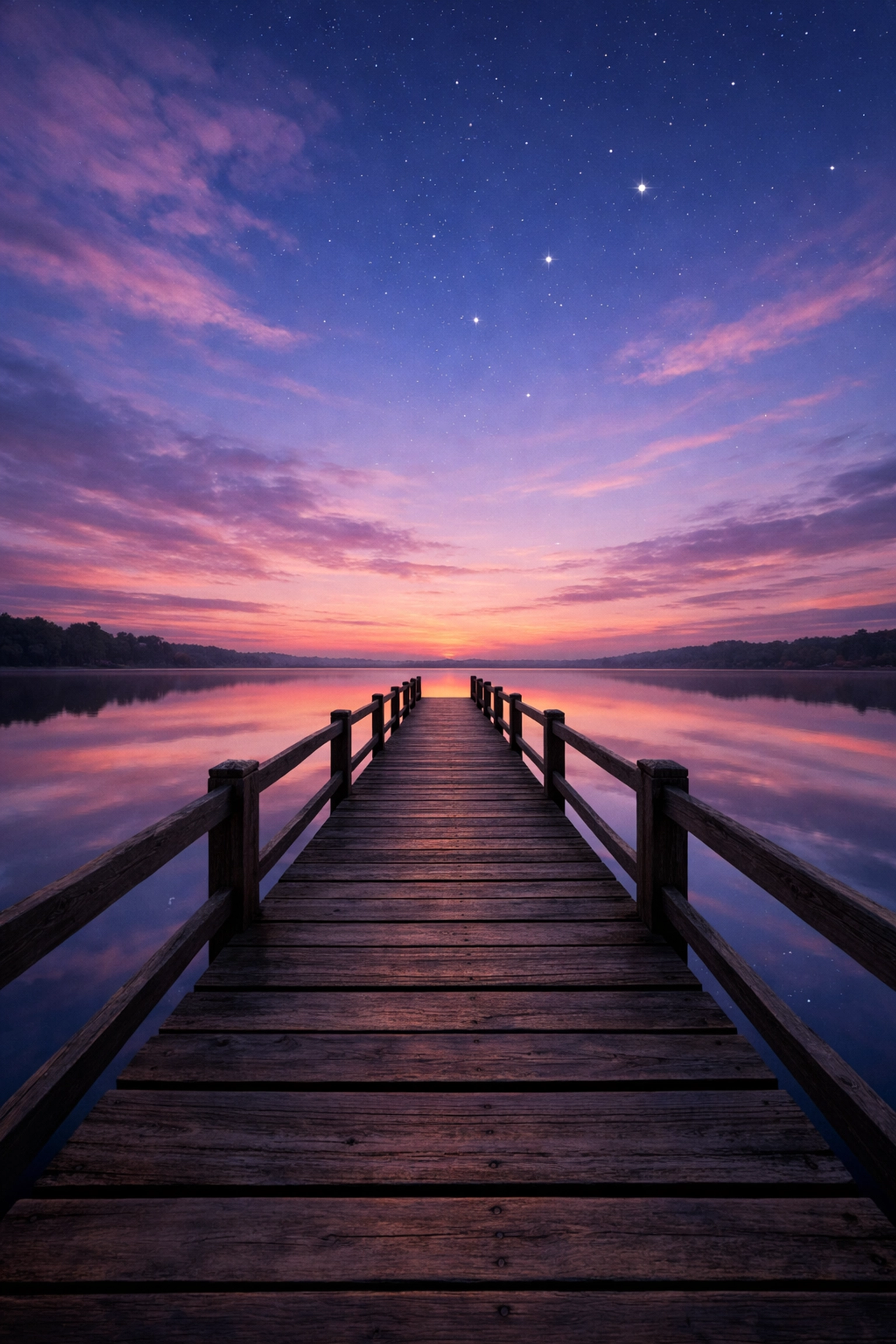 A peaceful lake and pier at dusk, symbolizing the quiet journey of restoration and mental health healing.
