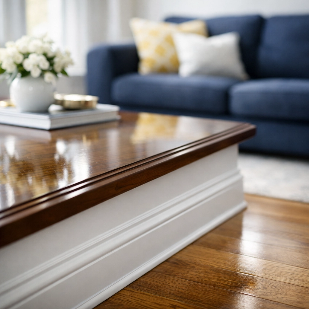 Polished hardwood floors and clean white baseboards in a luxury Massachusetts home after a professional deep clean.