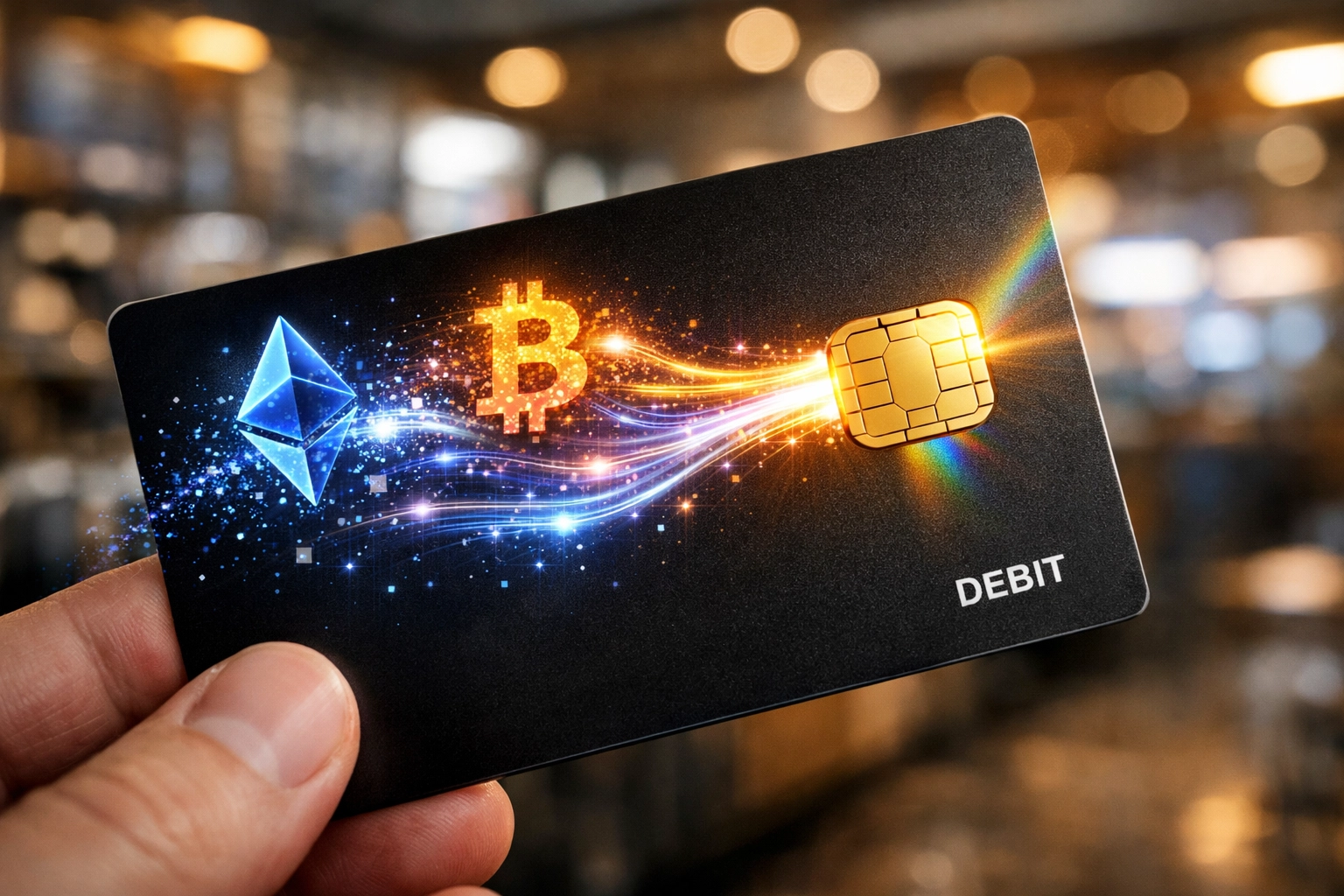 Push-to-card technology enabling instant crypto to fiat conversion on merchant debit card