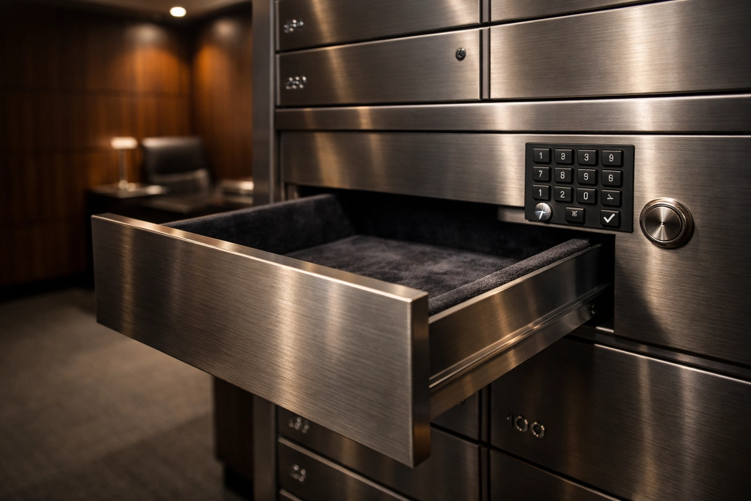 Sleek private vault highlighting the investment security provided by a professional luxury watch dealer.