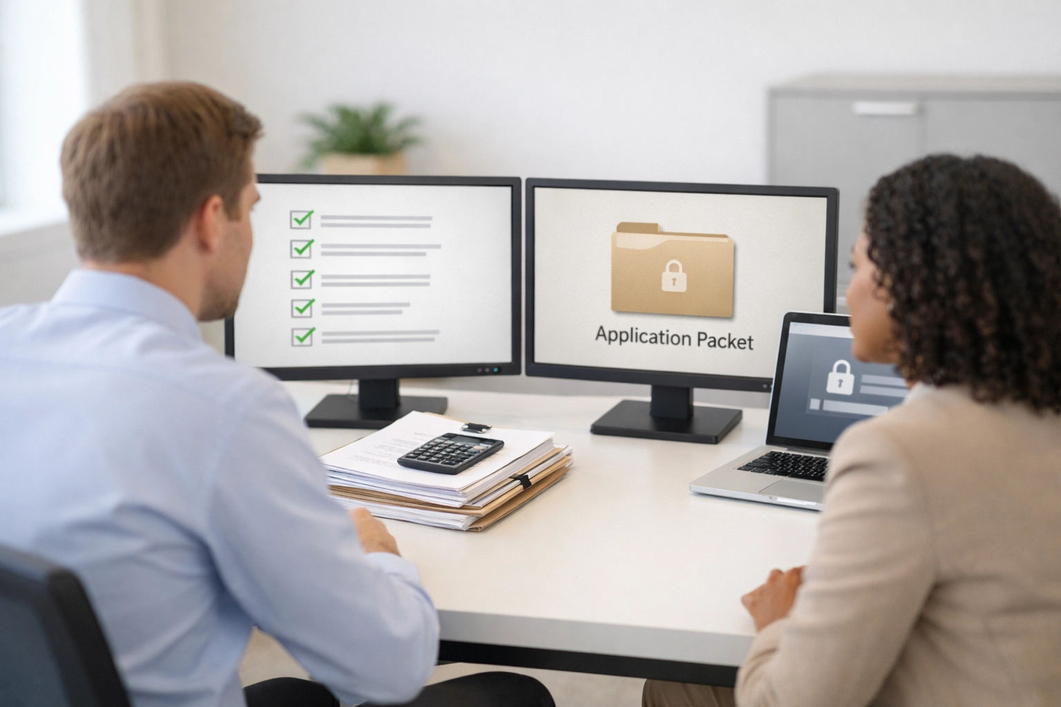 Tax professionals reviewing ERO services and EFIN application documents in a professional office.