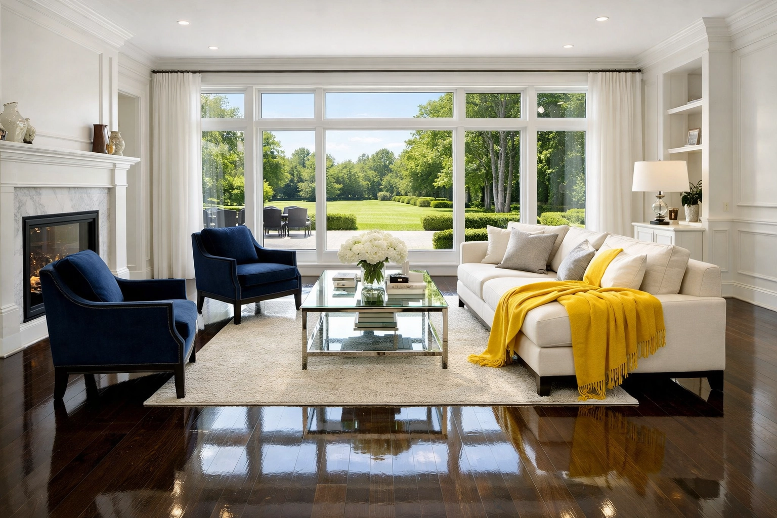 Sun-drenched luxury living room showing a total reset after deep cleaning your wellesley home.