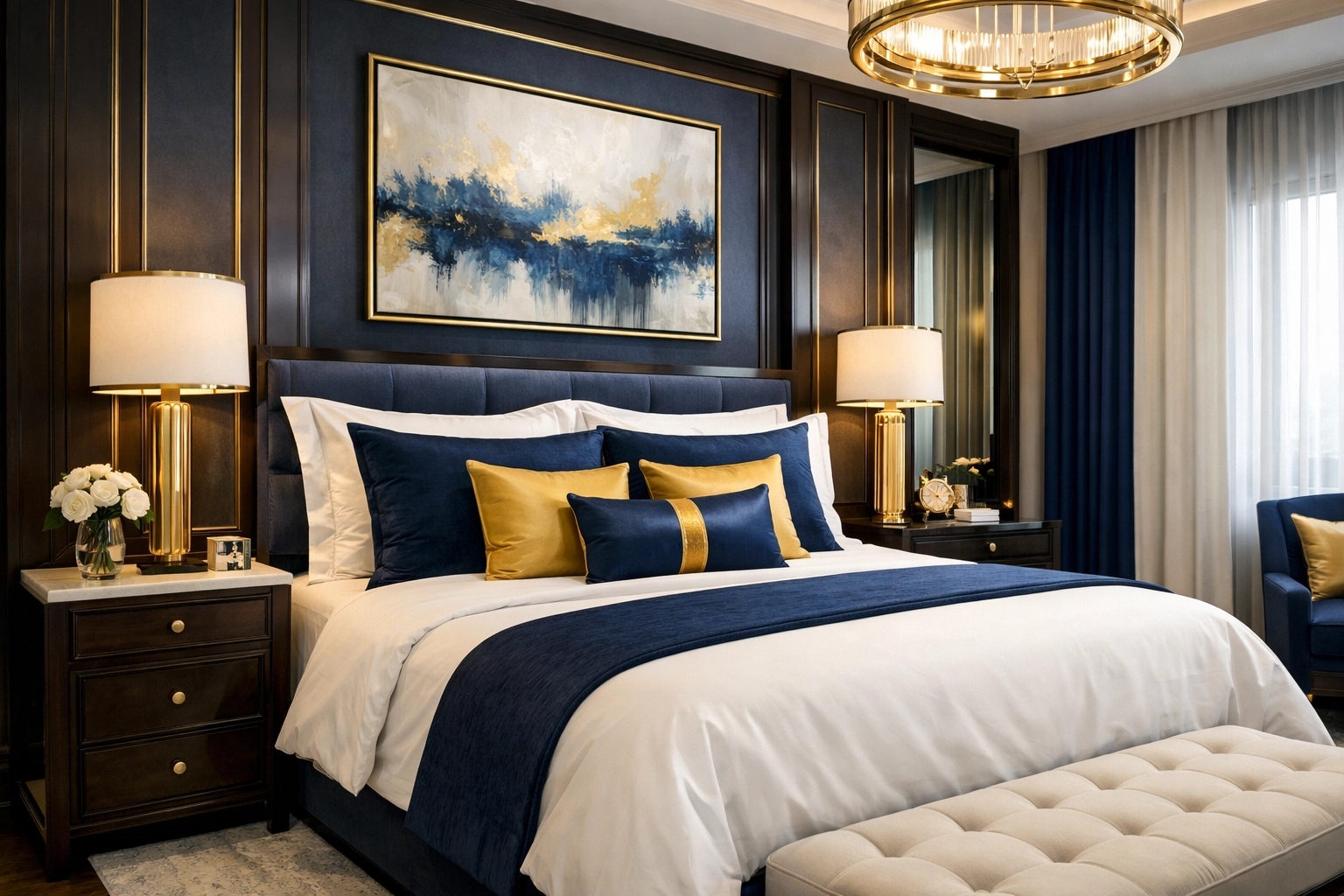 Neatly organized luxury master bedroom showing high-end house cleaning Northborough MA results.