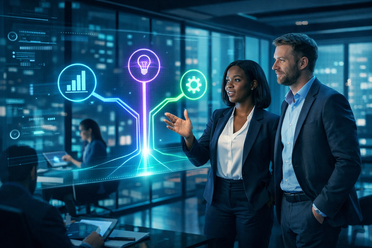 Business team evaluating AI integration pathways for service business automation