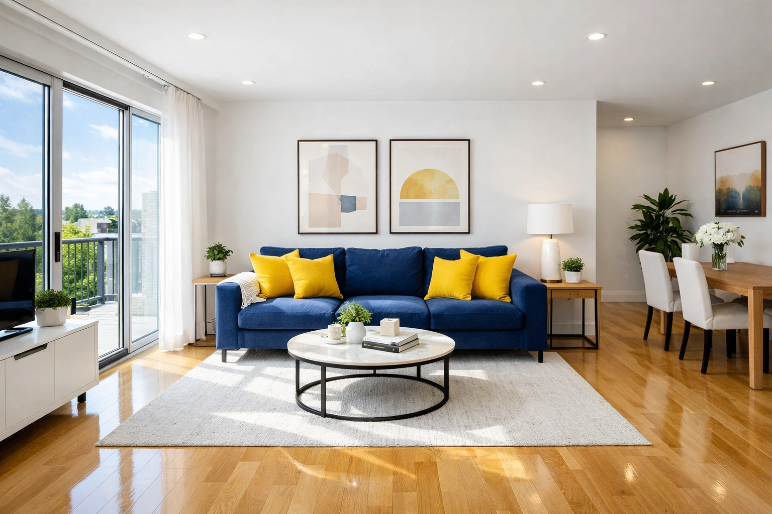 Clean and organized Leominster apartment living room after a professional monthly cleaning service.