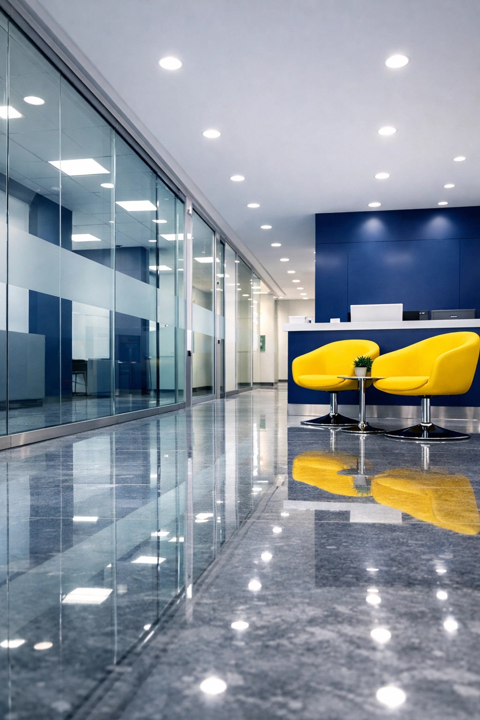 Polished Burlington office lobby reflecting hygiene standards from a reliable house cleaning service.