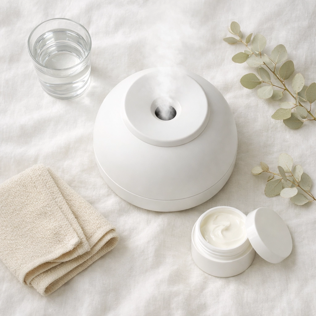 Humidifier and nighttime skincare routine for managing rosacea in dry Edmonton winters