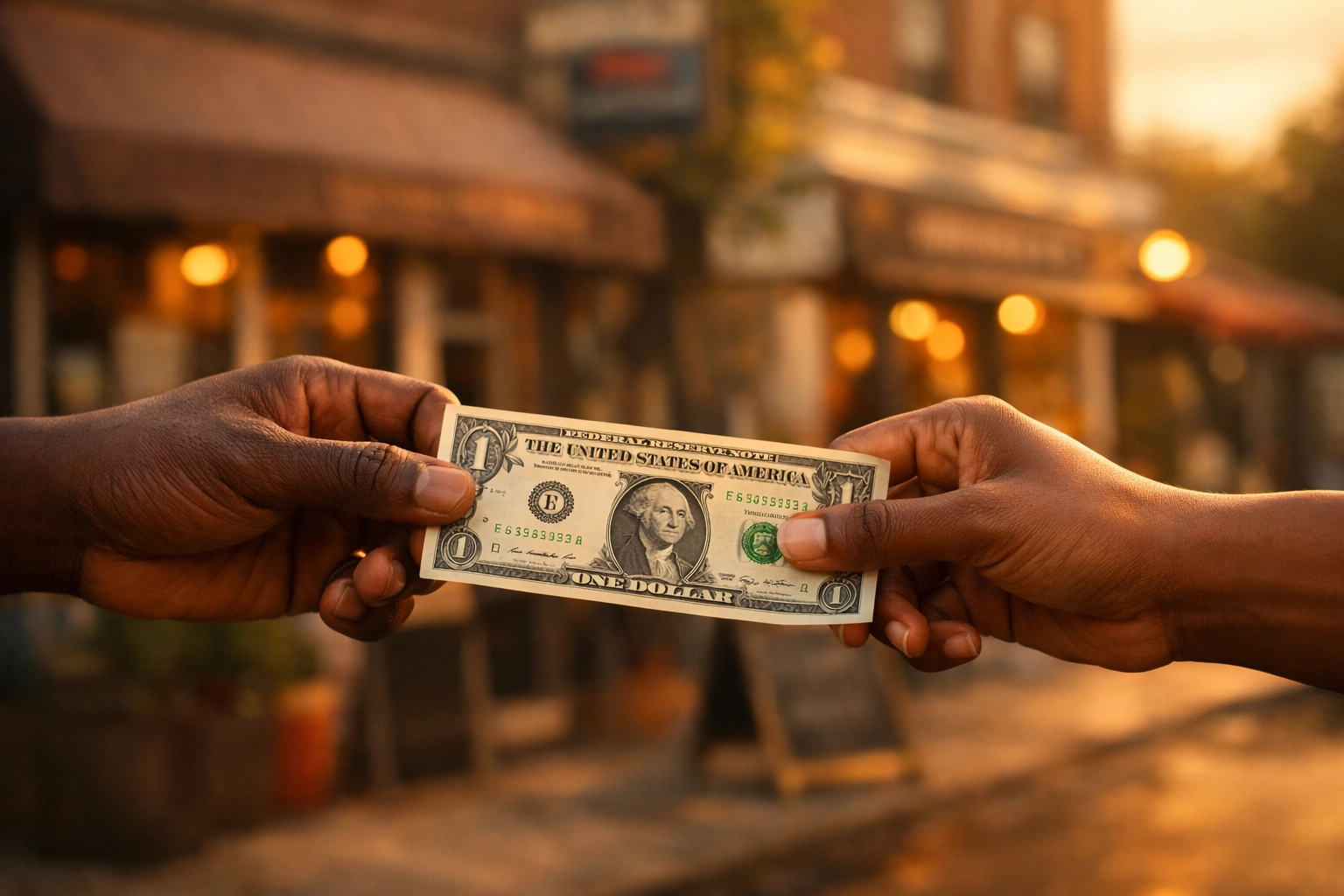 Black community members exchanging money supporting Black-owned businesses through BuyBlack movement