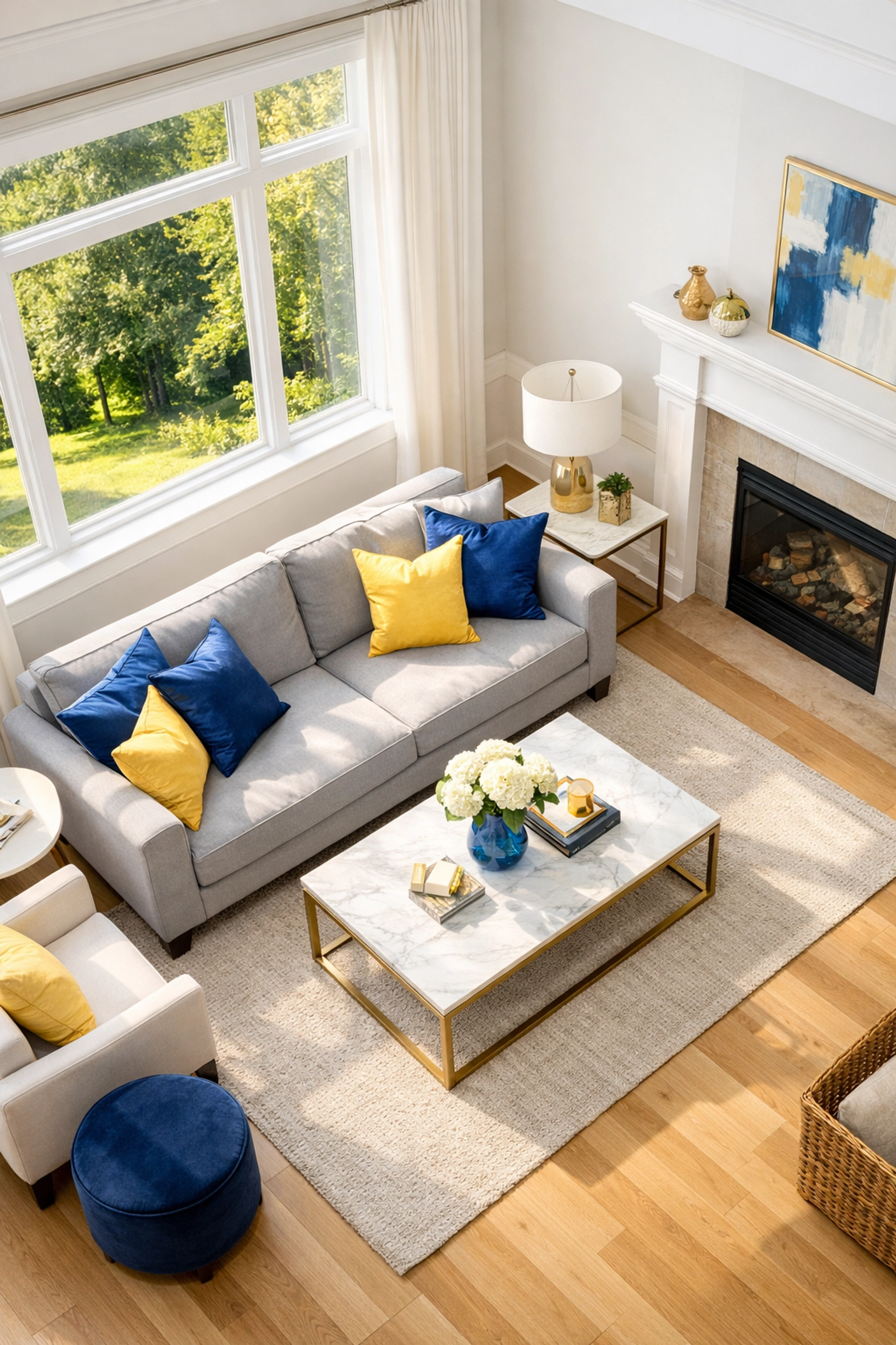 Sunlit, organized living room demonstrating the standard of weekly house cleaning in Southborough.