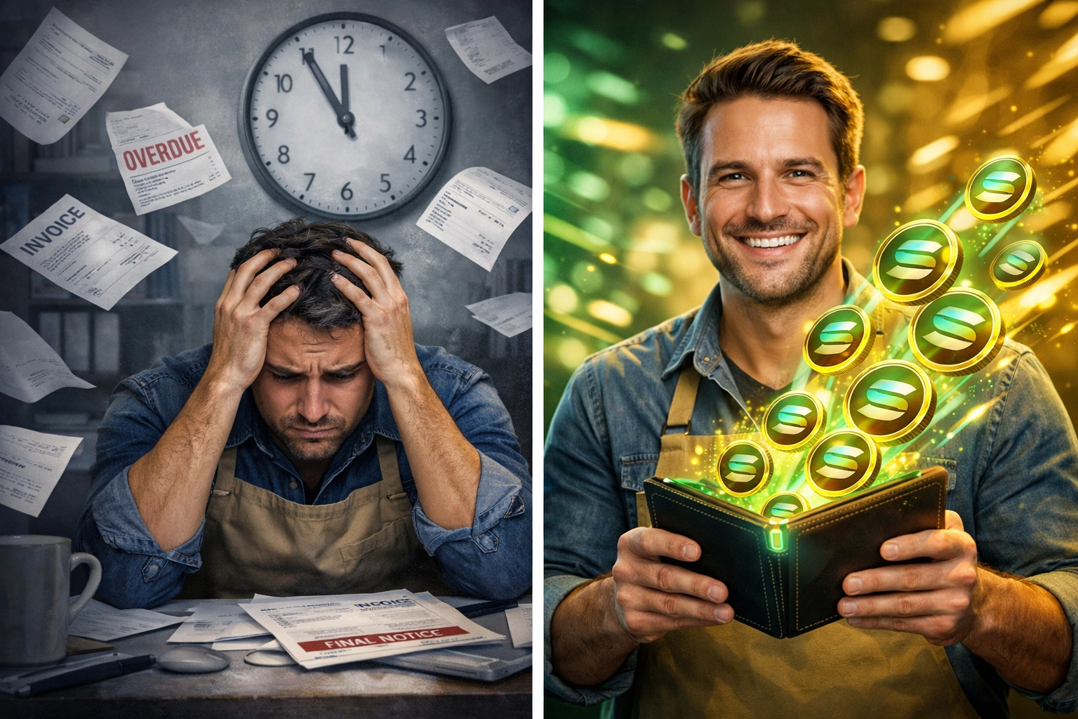 Comparison of traditional payment delays versus instant Web3 crypto settlement speed