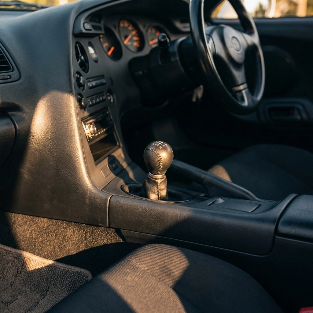 Toyota Altezza RS200 6-speed manual gear shifter and interior, highlighting rare factory transmission