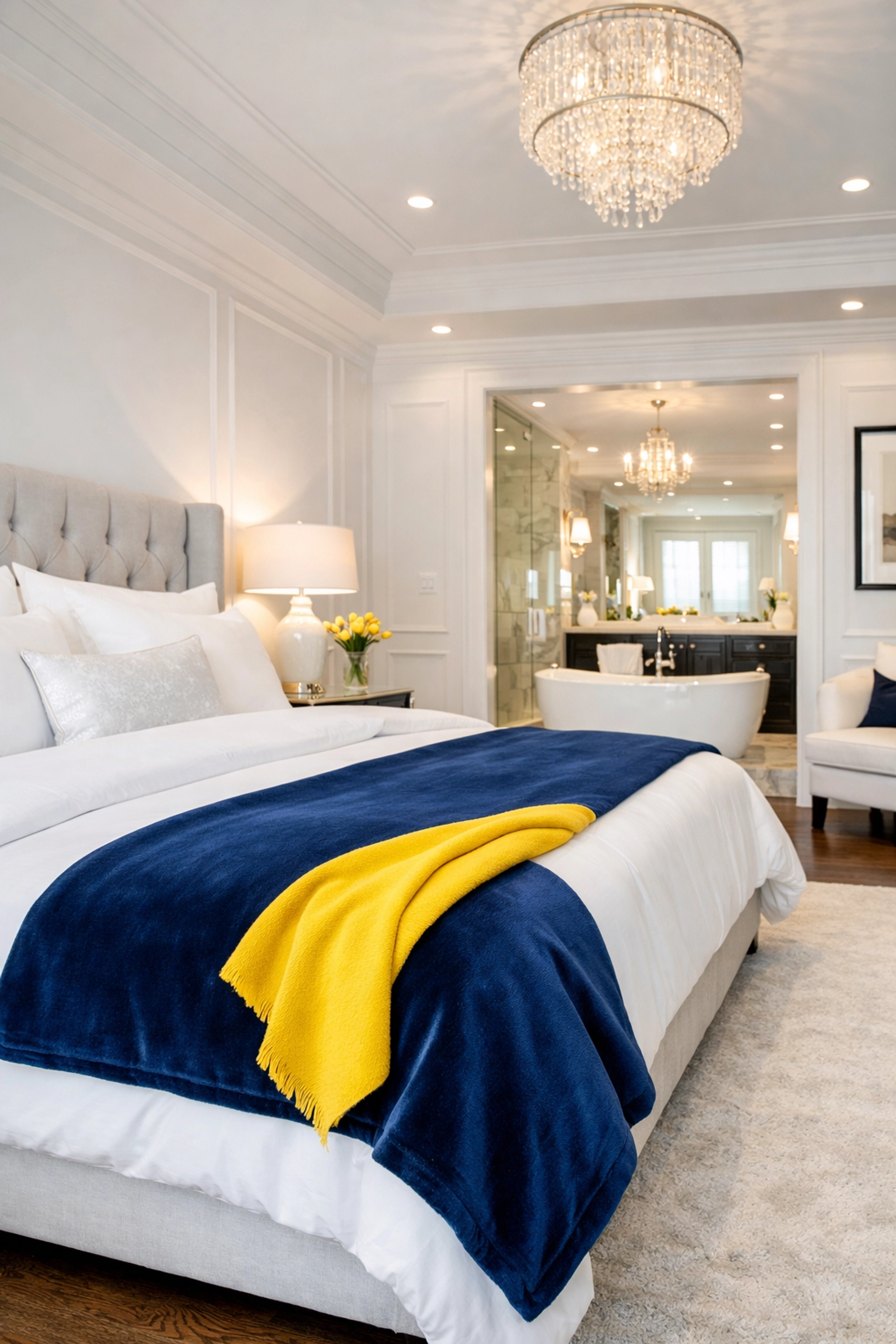 Perfectly staged luxury master bedroom following a visit from professional cleaning services near me.