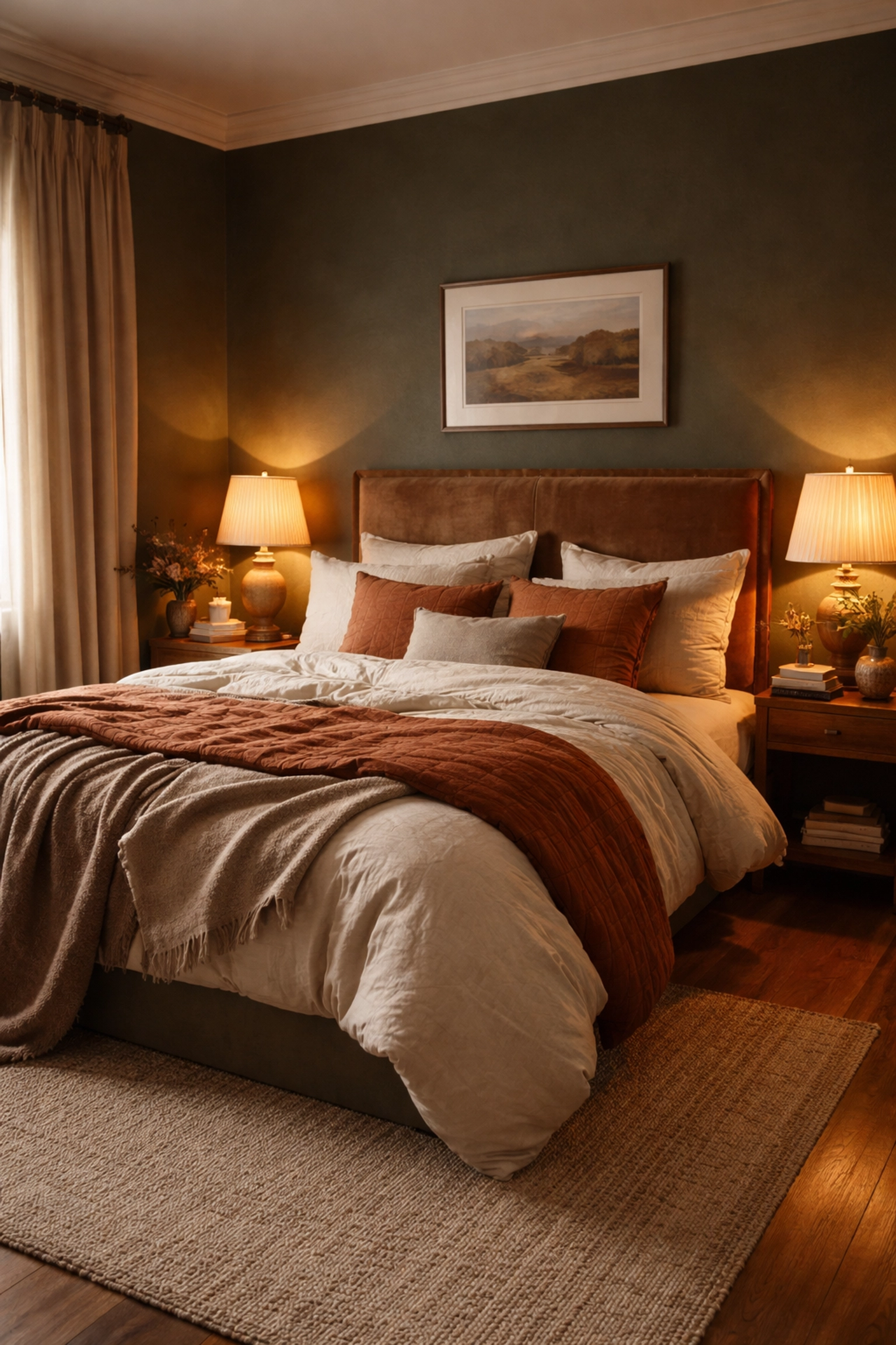 Cozy interior design with warm colors and layered textures for high-value home staging.