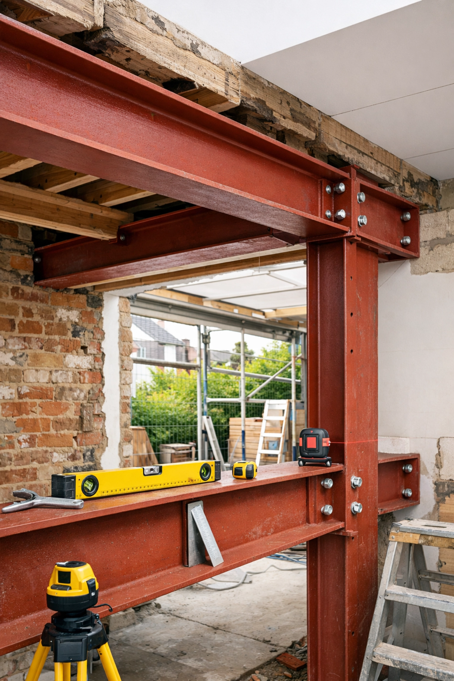 RSJ steel beam installation during London home extension structural work