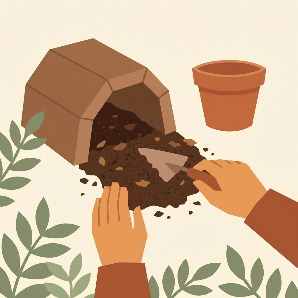 Hands preparing loose soil beneath a terracotta pot for creating a toad abode in a backyard setting