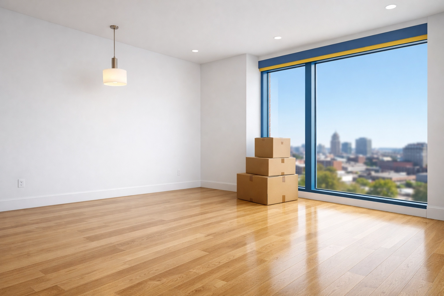 Empty luxury Worcester apartment with polished floors after professional maid services Worcester.