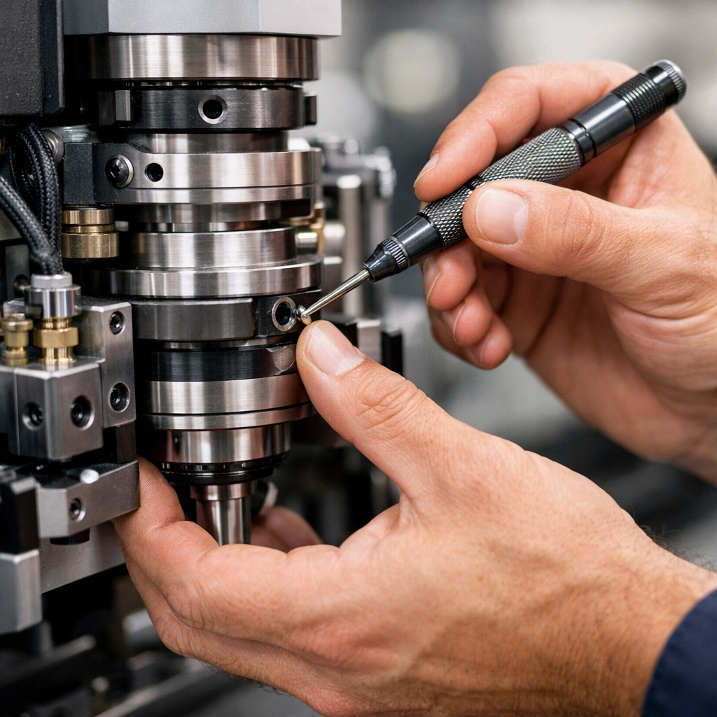 Technician performing machinery maintenance to prevent downtime and support business operations.