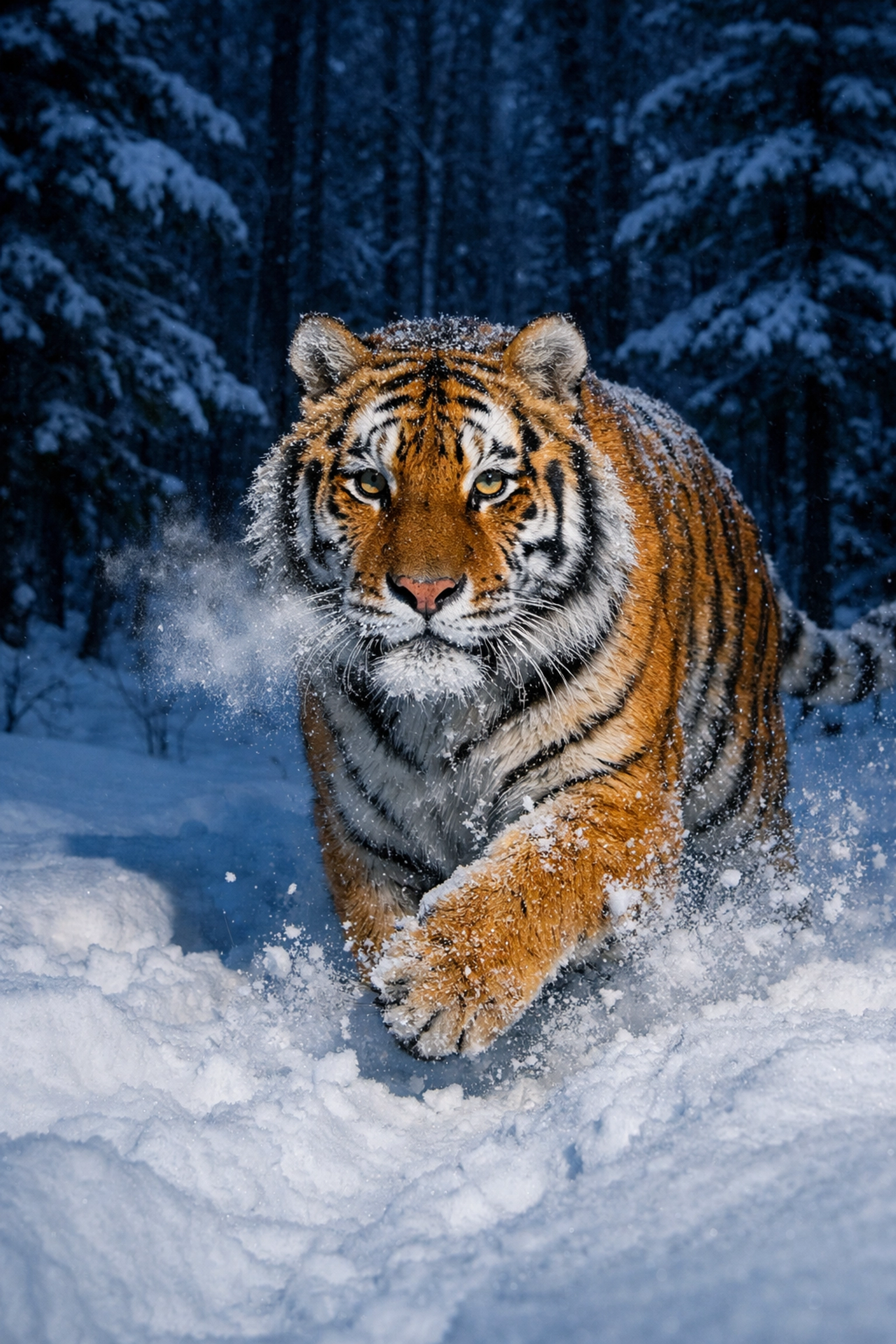 Siberian tiger walking through snow, showcasing non-invasive camera trap monitoring.