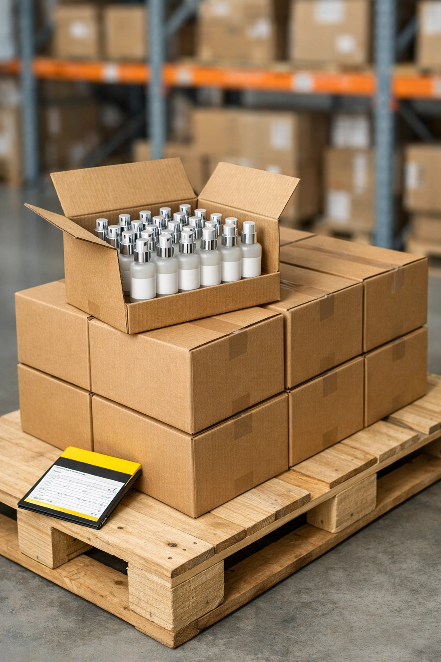 Wholesale K-beauty cosmetic bottles in case lots on a pallet for Amazon FBA bulk buying in the USA.