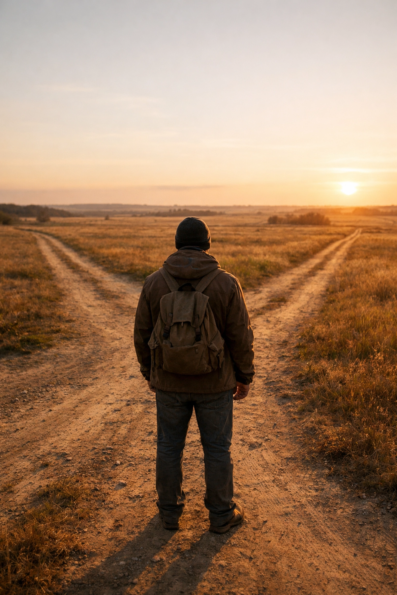 Person at crossroads representing stalled purpose when identity is stolen by the enemy