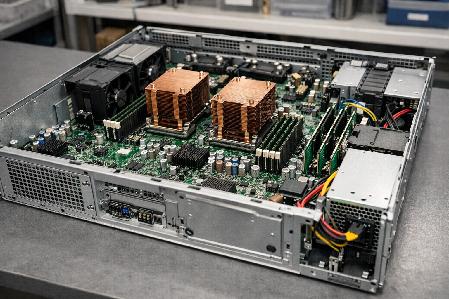 Internal computer components and circuit boards prepared for secure IT recycling and WEEE disposal.