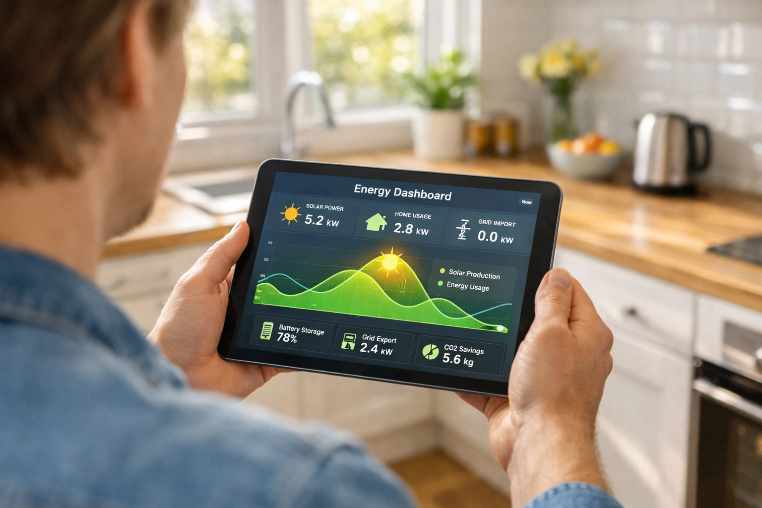 Homeowner using a solar monitoring app to track electricity generation in their Bournemouth home.