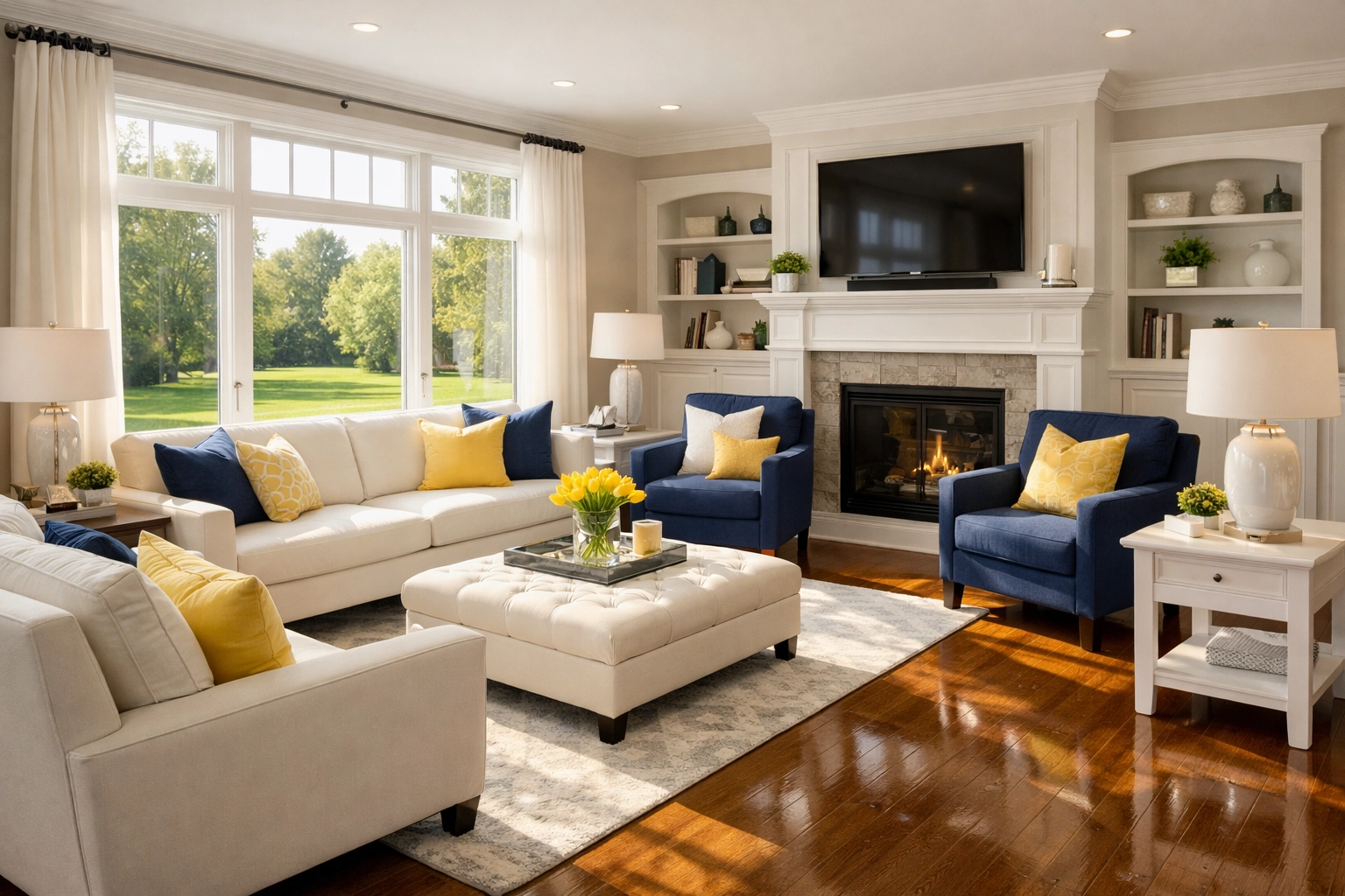 Immaculate living room in Shirley MA reflecting high-quality house cleaning services and a stress-free home.
