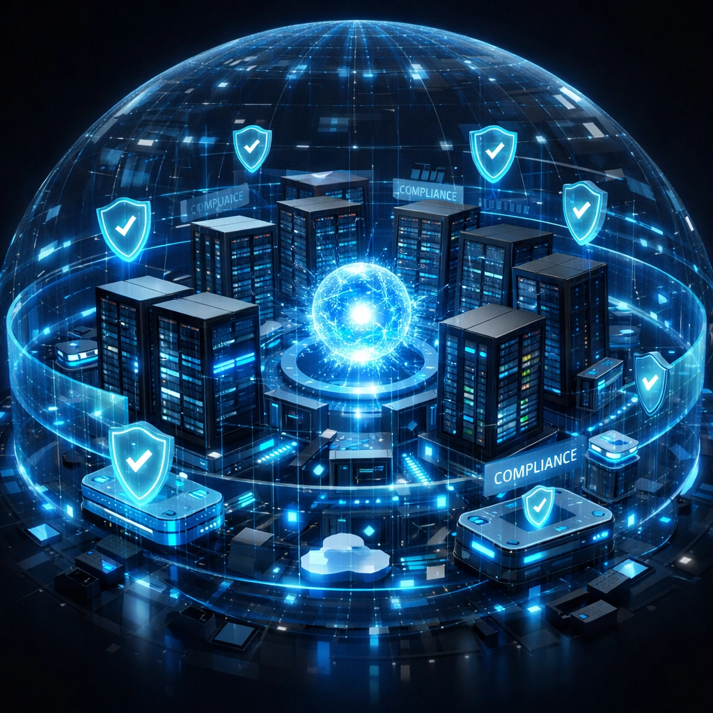 CMMC 2.0 Level 2 compliant cybersecurity infrastructure with network segmentation and security shields