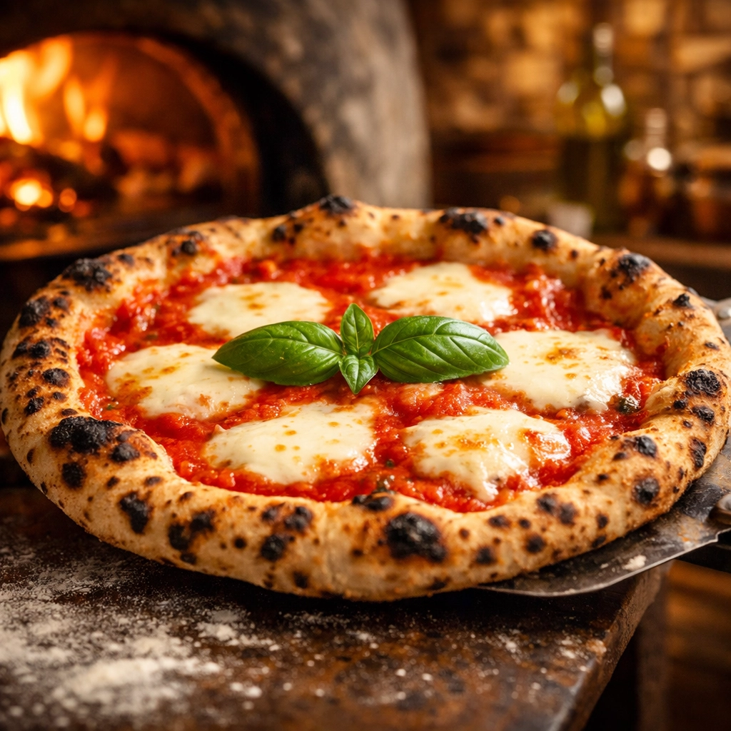Wood-fired Margherita pizza from Stella Pizzeria in Montreal's Plateau neighborhood.