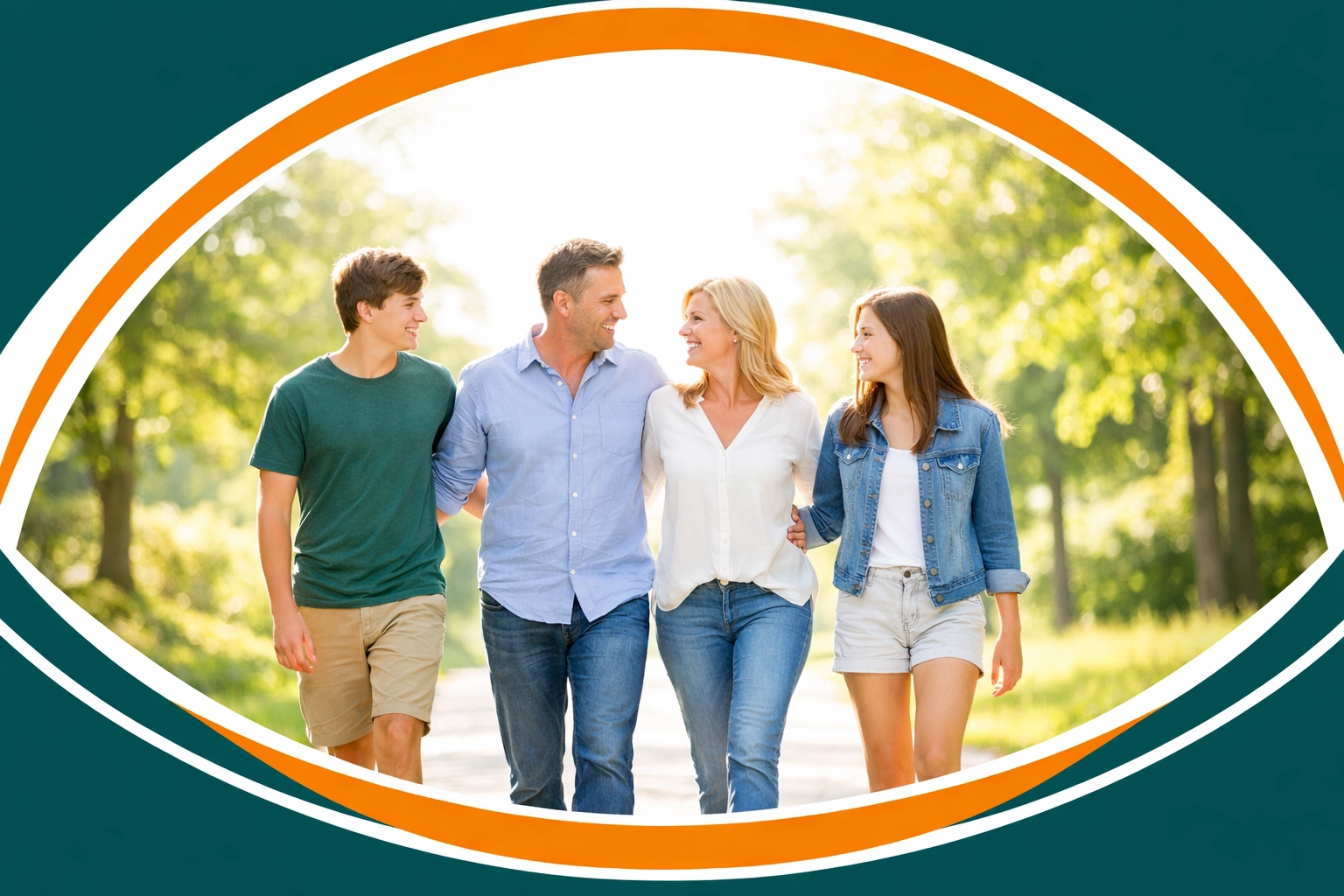Christian family walking together and bonding during a relaxing Sunday family reset.