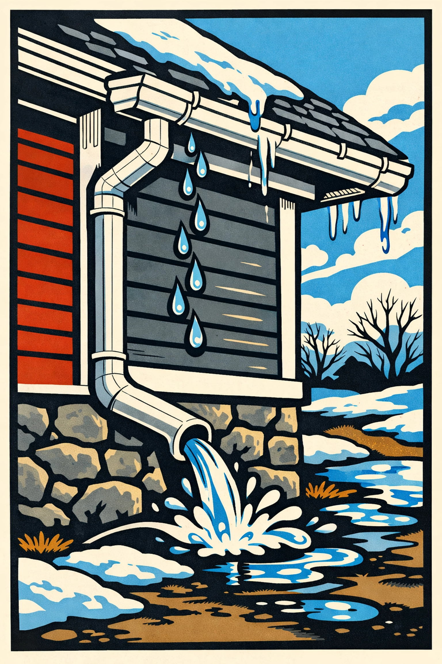 New England home maintenance protecting gutters and foundations from spring water damage.