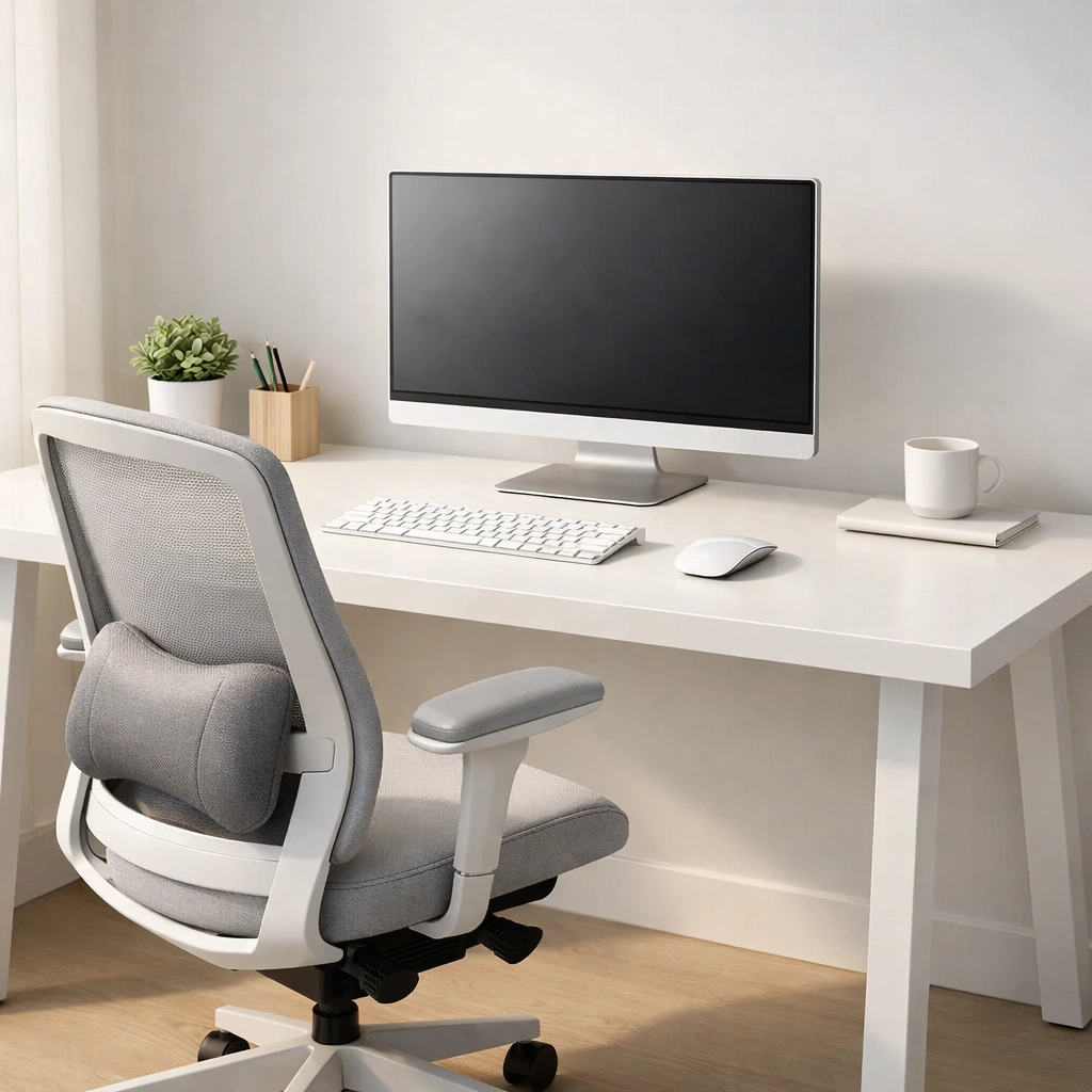 Ergonomic desk setup for sciatica relief with proper posture alignment
