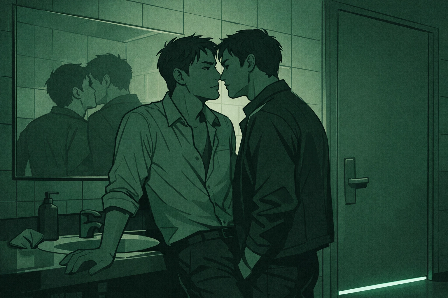 Two men in intimate club bathroom encounter - MM romance bathroom hookup tension