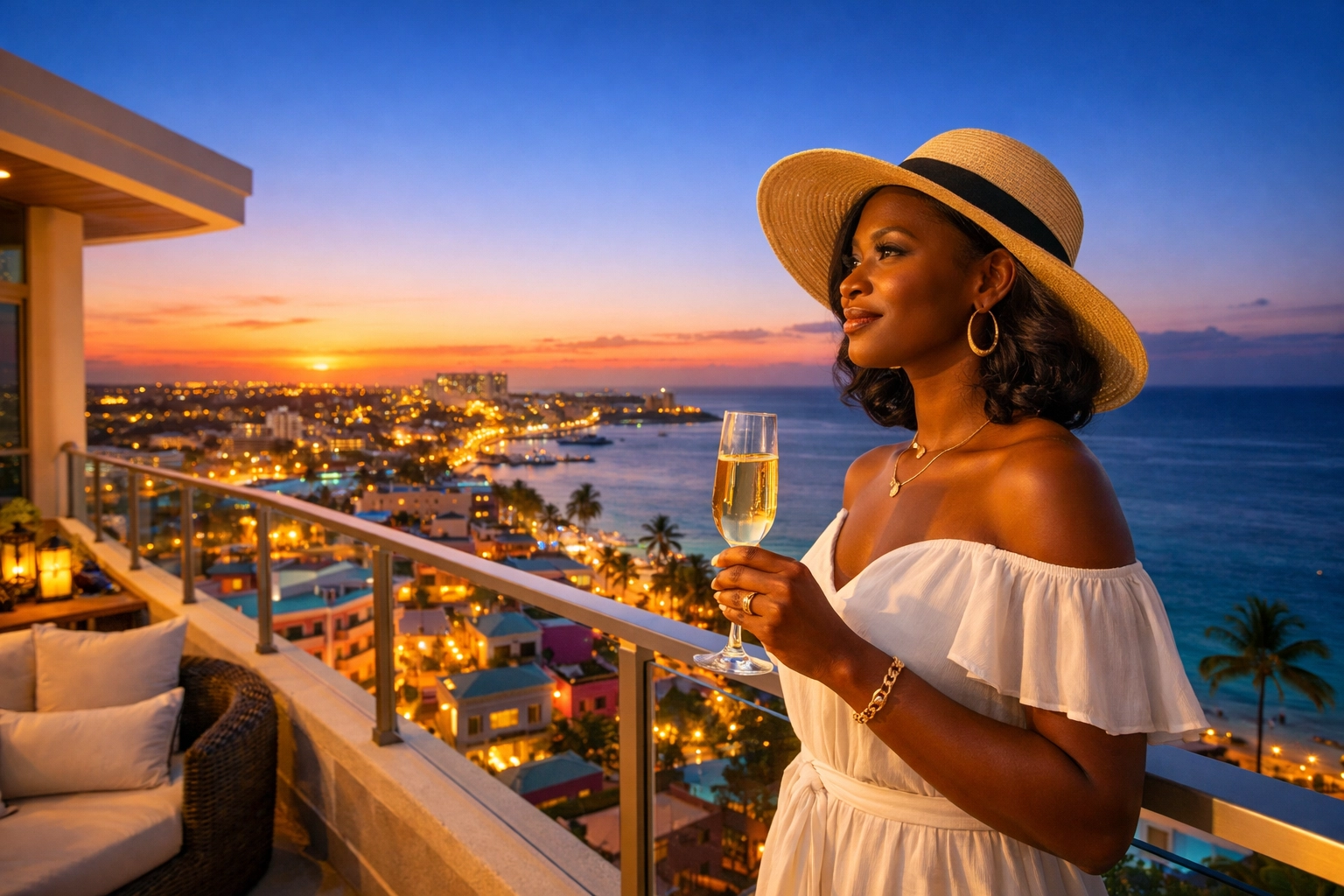 A traveler enjoys sunset views at a luxury resort, demonstrating effective budget planning for a custom travel itinerary.