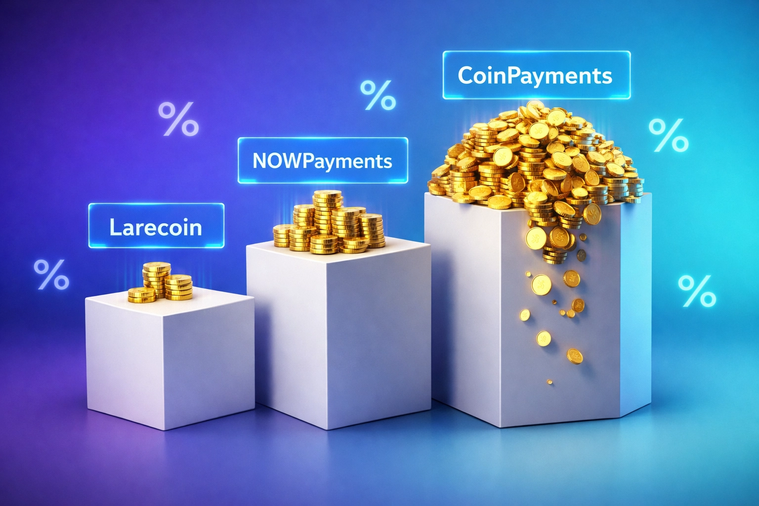 Fee comparison chart showing CoinPayments, NOWPayments, and Larecoin merchant costs