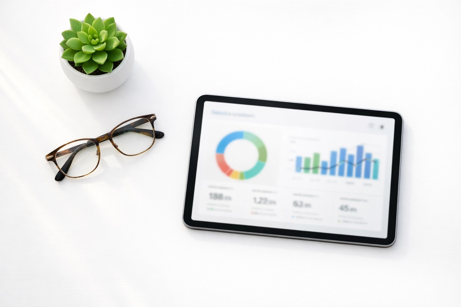 A modern digital tablet displaying a medical weight loss progress dashboard on a clean desk.