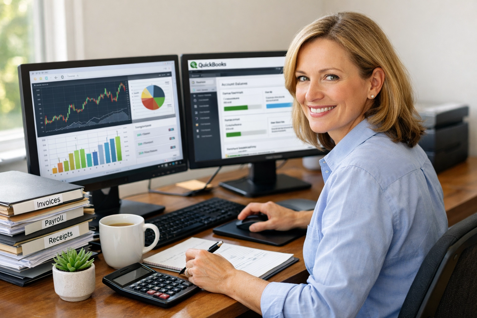 Professional bookkeeper reconciling financial records during catch-up process