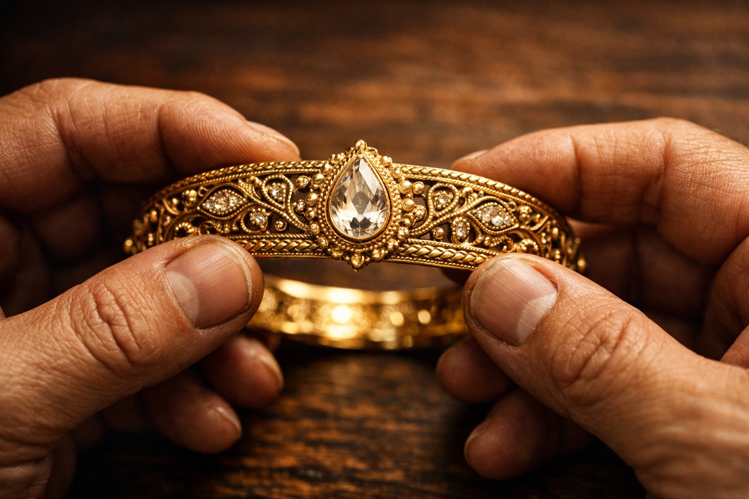 Close-up of handcrafted gold jewelry from a Black-owned business, symbolizing community investment.