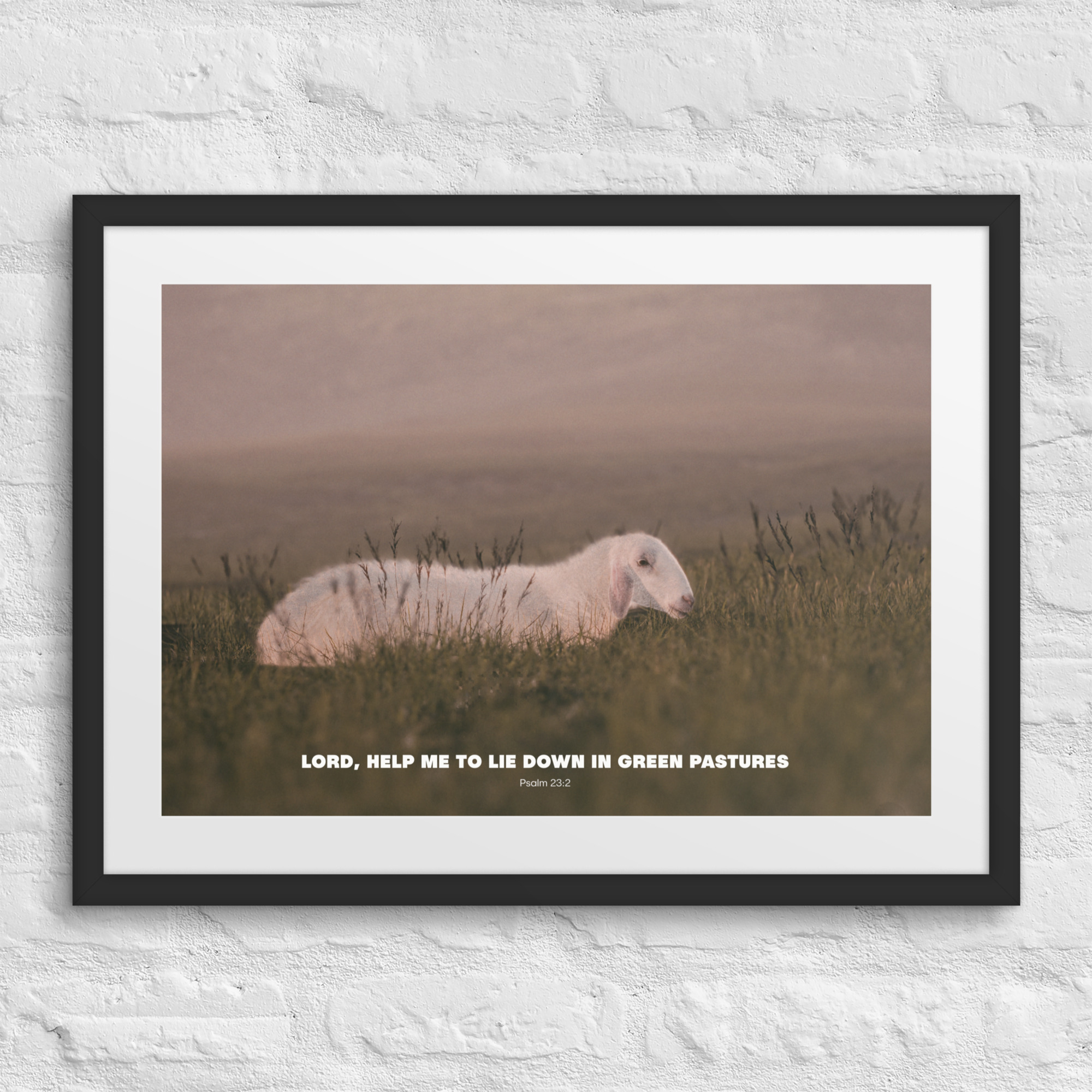 Framed Sheep Wall Art with Psalm 23:2