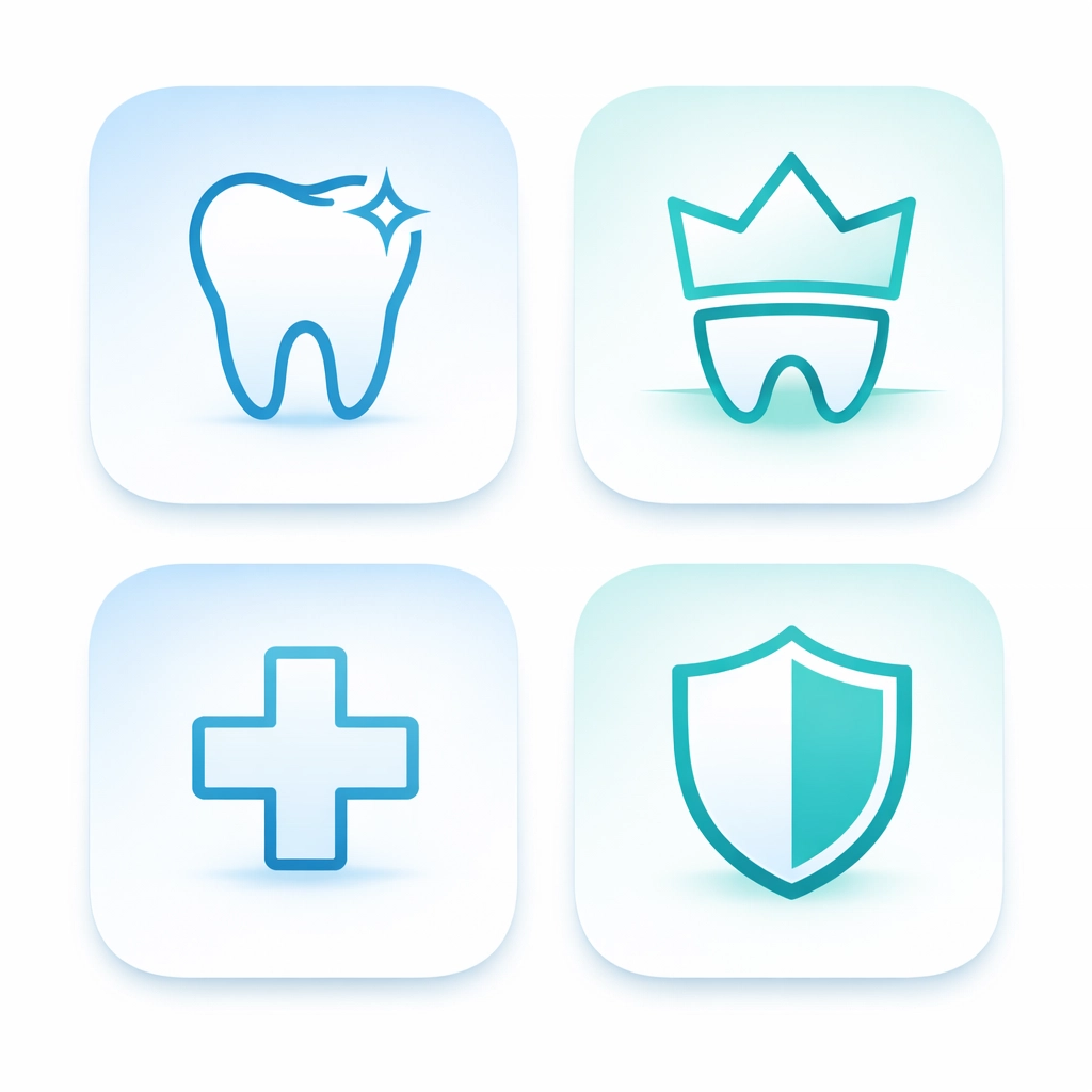 Grid of icons representing a wide range of emergency dental procedures available in Markham.