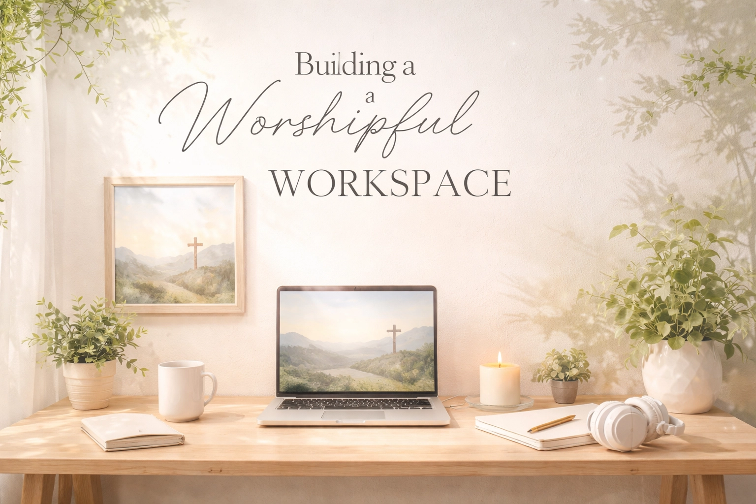 Have you ever walked into a room and immediately felt... different? Maybe it was a peaceful chapel, a cozy coffee shop, or even a friend's home office. Something about the space just made you want to slow down, breathe deep, and be present. Here's the thing, our physical environment matters way more than we often give it credit for. And if you're a creative believer trying to do meaningful work for the Kingdom, the space where you create can either invite the Holy Spirit in or unintentionally push Him to the margins. So let's talk about building a worshipful workspace. Not a sterile, overly religious shrine with candles everywhere (unless that's your thing!), but a practical, intentional environment that helps you stay connected to God while you work.  Why Your Space Matters Spiritually  Throughout Scripture, we see that physical spaces held spiritual significance. The Tabernacle was designed with incredible detail and intention. Solomon's Temple was built to glorify God. Even Jesus often withdrew to specific places, gardens, mountains, quiet rooms, to pray and connect with the Father. Now, I'm not saying your home office needs gold-plated furniture or cherubim on the walls. But there's a principle here: intentional spaces can facilitate intentional connection with God. When we design our workspace with worship in mind, we're essentially setting the table for the Holy Spirit. We're saying, "You're welcome here. I want to create with You, not just for You."  Start with Light (Because God Did)  "Let there be light" wasn't just a practical command, it was the first creative act. Light matters. If possible, position your workspace near natural light. High windows, glass walls, or even just pulling back the curtains can transform how you feel in a room. Studies show that natural light boosts mood, increases productivity, and helps us think more clearly. But beyond the science, there's something about sunlight that reminds us of God's presence and goodness. If natural light isn't an option (basement dwellers, I see you), invest in quality lighting that mimics daylight. Avoid harsh fluorescent bulbs that make everything feel like a doctor's waiting room. Soft, warm light can create an atmosphere that feels inviting rather than sterile. Practical tip:  Try positioning your desk so you can see outside, even if it's just a sliver of sky. That visual connection to God's creation can be a constant, subtle reminder that you're not working alone.  Bring Nature Inside  Speaking of creation, bring some of it indoors! Plants, natural wood textures, stone elements, even a small tabletop fountain can completely shift the energy of your space. This is called biophilic design, and research backs it up: being around natural elements reduces stress, improves focus, and sparks creativity. But as believers, we know there's something deeper happening. Creation declares God's glory (Psalm 19:1), and surrounding ourselves with it keeps us connected to the Creator. You don't need a jungle in your office. Even a single potted plant on your desk or a wooden picture frame can make a difference. Start small and see what resonates with your spirit.  Choose Colors with Intention  Color psychology is real, and it's worth paying attention to. Blues and greens  promote calm, focus, and concentration, great for deep work Warm earth tones  (terracotta, soft browns) create feelings of groundedness and confidence Neutral backgrounds  (white, beige, soft grey) reduce visual noise and let meaningful items stand out Soft yellows  can bring warmth and optimism without overwhelming Think about the atmosphere you want to cultivate. If your work requires intense focus, lean into cooler tones. If you need inspiration and warmth, bring in some earthy colors. There's no wrong answer, just be intentional about it. Pro tip:  You don't have to repaint your walls. Throw pillows, curtains, desk accessories, or even a colorful piece of art can shift the color story of your space.  Create a Dedicated Prayer Corner  This might be the most important element of a worshipful workspace: a specific spot designated for meeting with God. It doesn't have to be elaborate. Maybe it's a comfortable chair in the corner with a small side table for your Bible and journal. Maybe it's a prayer cushion near the window. Maybe it's just a specific spot on your couch where you always sit to pray. The point is having a physical location that signals to your brain (and your spirit): "This is where I connect with God." Research shows that meditation and prayer spaces improve attention and well-being. But more importantly, having a go-to spot helps build the discipline of actually pausing to pray throughout your workday. When the space is ready and waiting, you're more likely to use it.  Surround Yourself with Meaningful Reminders  What's on your walls? What's sitting on your desk? These things matter more than you might think. Consider adding: Scripture art  that speaks to your current season Photos of people you're serving  through your creative work Symbols of God's faithfulness  in your journey Artwork that inspires worship  or points to Kingdom values A vision board  with prayers and promises you're believing for These visual anchors become daily reminders of why you do what you do. When the work gets hard or the inspiration runs dry, a glance at that verse on your wall can reset your perspective.  Eliminate Distractions (Yes, Really)  Here's the less glamorous part: a worshipful workspace requires decluttering . Physical clutter creates mental clutter. And mental clutter makes it really hard to hear the Holy Spirit's still, small voice. Take an honest look at your workspace. What's actually necessary? What's just... there? Old papers, random cables, that stack of books you'll "get to eventually": all of it takes up mental bandwidth. Create designated spots for everything. Use cable management solutions. Get a simple filing system. The goal isn't minimalism for minimalism's sake: it's creating space for what matters most. Practical exercise:  Set a timer for 15 minutes and remove or organize everything in your workspace that doesn't serve your work or your worship. You'll be amazed at how different it feels.  Consider Your Soundscape  What you hear while you work shapes your creative output and your spiritual state. Some people thrive in silence. Others need background noise. Many find that worship music transforms their work sessions into genuine times of connection with God. Experiment with: Instrumental worship playlists  for focused work Scripture audio  playing softly in the background Nature sounds  (rain, birds, ocean waves) to reduce stress Complete silence  for prayer and reflection times If your space is noisy, consider noise-canceling headphones or a white noise machine. Protecting your auditory environment is protecting your creative and spiritual space.  Don't Forget Comfort  This might seem unspiritual, but hear me out: physical discomfort is distracting. If your chair hurts your back, you're thinking about your back: not your work or your worship. If your desk is the wrong height, you're tense and frustrated. If your space is too hot or too cold, your body is working overtime just to regulate temperature. Invest in: A supportive chair (your back will thank you) Proper desk height for your body Good temperature control Adequate ventilation Taking care of your physical body isn't unspiritual: it's stewarding the temple of the Holy Spirit. When you're comfortable, you're free to focus on what matters.  Make It Yours  Here's the beautiful thing: your worshipful workspace will look different from anyone else's. That's exactly how it should be. The Holy Spirit knows you intimately. He knows what helps you connect with God and what distracts you. He knows whether you need vibrant colors or calm neutrals, complete silence or background music, plants everywhere or clean minimalism. Ask Him. Seriously: pray about your workspace. Invite the Holy Spirit into the design process. He cares about the details of your life, including where and how you create. Start with one change this week. Maybe it's adding a plant. Maybe it's creating a prayer corner. Maybe it's finally dealing with that pile of clutter. Whatever it is, take one step toward building a space that invites worship into your work. Because when the Holy Spirit feels welcome in your workspace, everything changes.